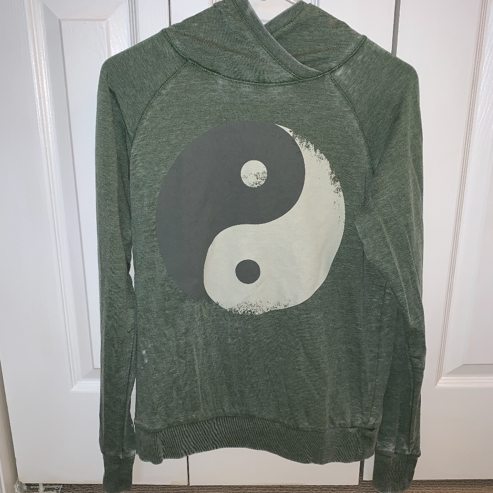 Forest Green Yin Yang Hooded Long Sleeve Shirt